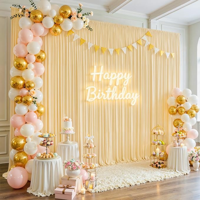20ftx12ft Wrinkle Free Champagne Backdrop Curtain, 4 Panels 12FT Long Wedding Photo Backdrop Drapes, Silky Polyester Back Drop Cloth for Birthday Photography Background Party Backdrop Draping