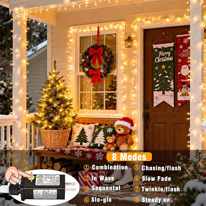 100ft 300 LED String Lights Indoor Connectable Warm White Christmas Lights Outdoor Waterproof, Twinkle Fairy Lights Plug in Clear Wire for Outside Wedding Bedroom Garden Tree Decorations