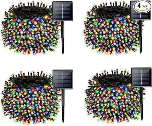 4 Pack Solar String Lights for Outside, 170 FT Total 480 LED Solar Chrismas Lights Outdoor with 8 Modes & Memory Function, Waterproof Twinkle Light for Xmas Tree Yard Party Decorations (Multicolor)