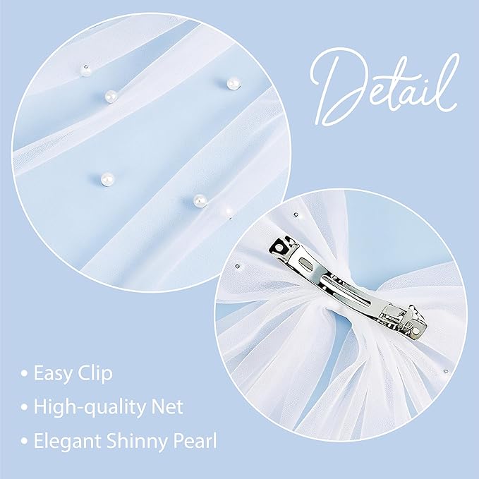 LADY&HOME Bride Hair Bow Veil Bachelorette Party Bridal Veil 2 Tier Bow Pearl Clip for Bridal Shower Wedding