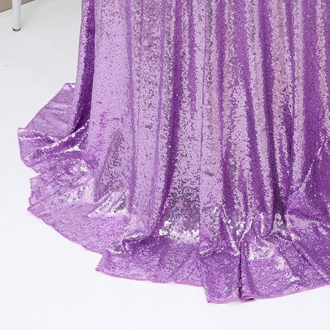 B-COOL Sequin Tablecloth Round Party Decorations: 90 Inch Tablecloths Lavender Overlay Shimmer Fabric for Indoor Outdoor Gathering Parties