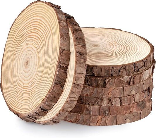 Lemonfilter Natural Wood Slices 8 Pcs 5.9-6.3 Inches Craft Wood Kit Wooden Circles Unfinished Log Wooden Rounds for Arts Crafts Vintage Wedding Ornaments DIY Projects