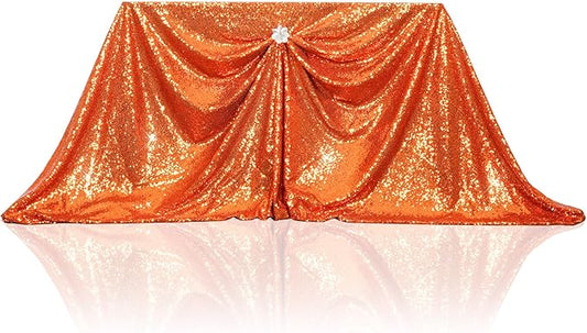 PartyDelight Sequin Tablecloth 60x102 Inch Rectangle Orange Table Cloth Glitter for Easter Party Baby Shower Halloween Decorations