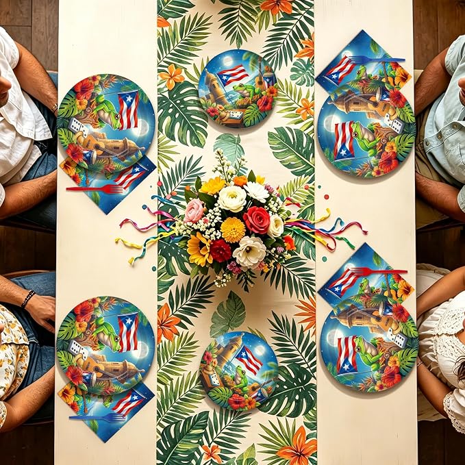 96Pcs Puerto Rico Party Decoration Flag Frog Plates and Napkins Coqui Frog Tableware Set for Puerto Rico Holiday Family Gathering Birthday Fiesta Theme Party Supplies, Serves 24
