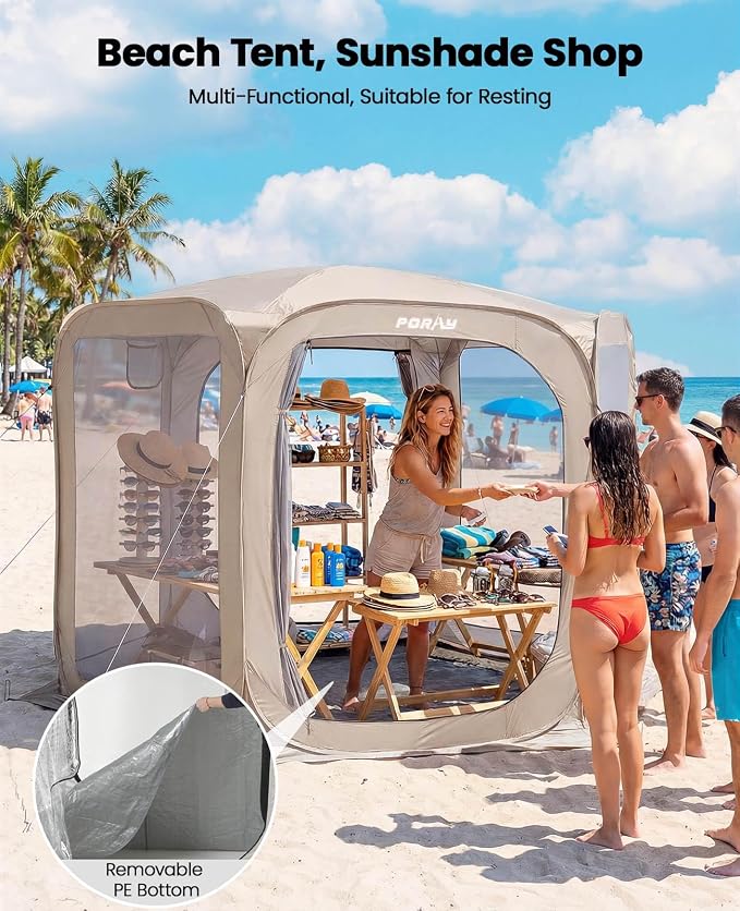 Porayhut Pop up Screen House,Sun Shelter with Breathable Mosquito Netting,10x10FT Large Screen Canopy with Waterproof Floor,Portable Camping Gazebo for Family Friends Party in Backyard,Park