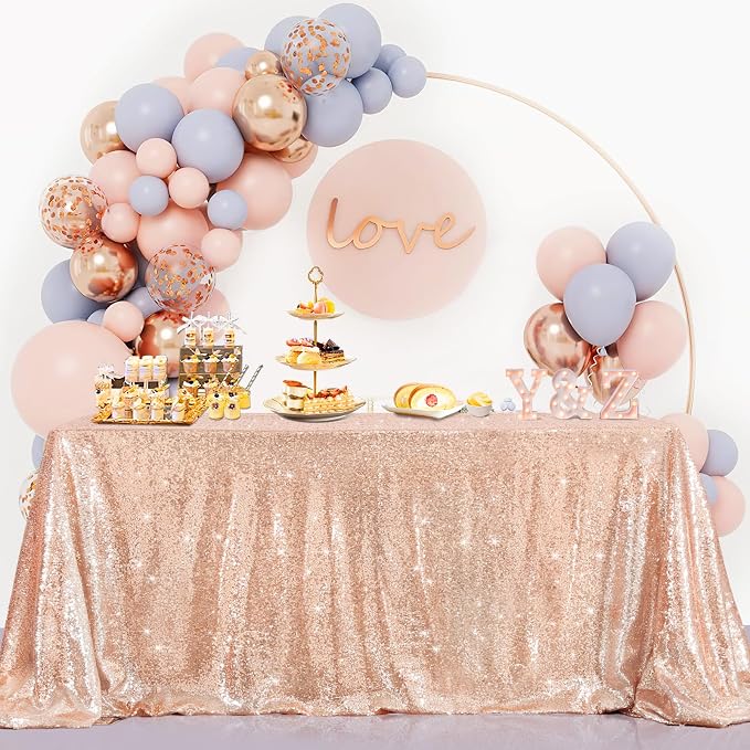 B-COOL Rose Gold Sequin Tablecloth Wedding Table Cloths for Reception Sparkly Tablecloths Dessert Table Cloth Sequin Overlay Square 50x50inch