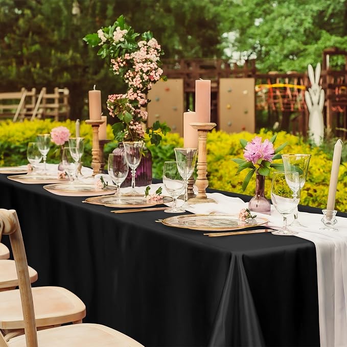 TURSTIN 8 Packs Black Satin Tablecloth 102 x 58 Inch Overlay Satin Table Cover Rectangle Bright Silk Tablecloth Smooth Fabric Table Decoration for Wedding Banquet Party Events