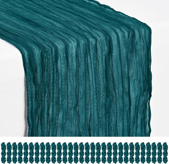 30 Pack Teal Cheesecloth Table Runner 17 x 108 inch Boho Gauze Table Runner Rustic Sheer Cheese Cloth Table Decorations for Wedding Party Baby Bridal Shower Birthday Holiday Home