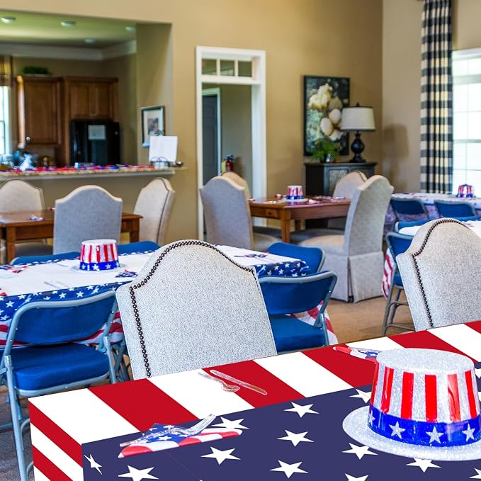 Kochorie 100 Ft x 54 Inch 4th of July Tablecloth Roll in Slide Cutter Box Disposable Plastic Table Cloths Cut to Size Independence Day Backdrop for Memorial Day Veterans Day Party Supplies