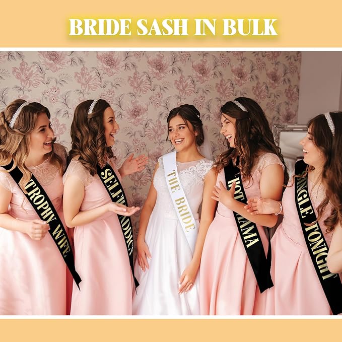 JellyArch 24 Pcs Bride Sash Bachelorette Party Bridesmaid Sashes Set Bridal Team Sash Bachelorette Party Sashes Bridal Shower Decorations Bride Gifts for Bridesmaids Maid of Honor(White Black)
