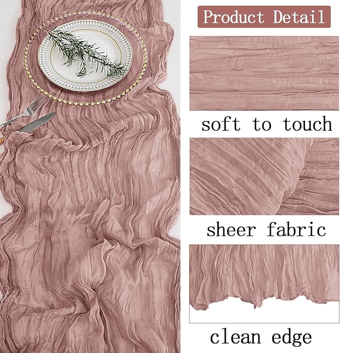16 Pack Dusty Pink Cheesecloth Table Runner 20 x 120 inch Gauze Table Runners 10 FT Long,Semi Sheer Cheese Cloth Fabric Table Runner Bulk for Wedding,Party,Baby Shower,Bridal Shower Decoration