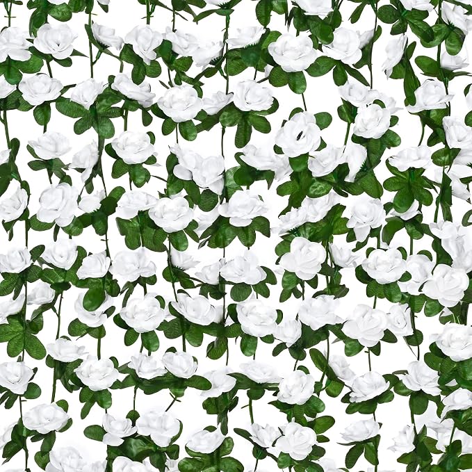 BLEUM CADE 12Pcs 98.4Ft Flower Garland Artificial Rose Vines for Bedroom, Cute Fake Hanging Flower Vines Floral Garland Decorations for Wedding Party Wall Room Decor Aesthetic