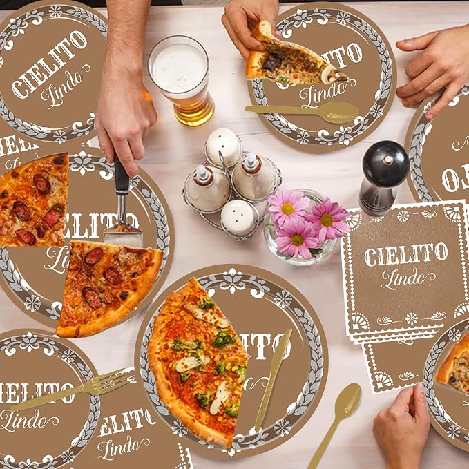 140 pcs Cielito Lindo Baby Shower Tableware, Mexican Theme White Talavera Baby Girl Shower Party Decoration Paper Plates Napkins Forks Serves 20