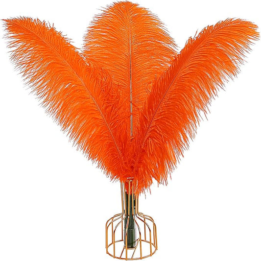 THARAHT Orange Ostrich Feathers 12pcs Large Natural Bulk 14-16Inch 35cm-40cm for Wedding Party Centerpieces Halloween and Home Decoration Feathers