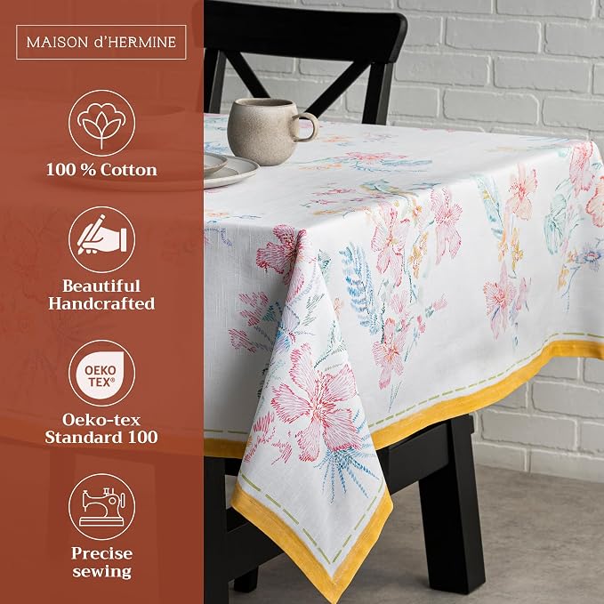 Maison d' Hermine Table Cloth Rectangle Table 100% Cotton 60 x 120 Inches Tablecloth Reusable Decorative for Dining Kitchen Room Farmhouse Party Home Hotel Restaurant Spring Summer - Paradise Island