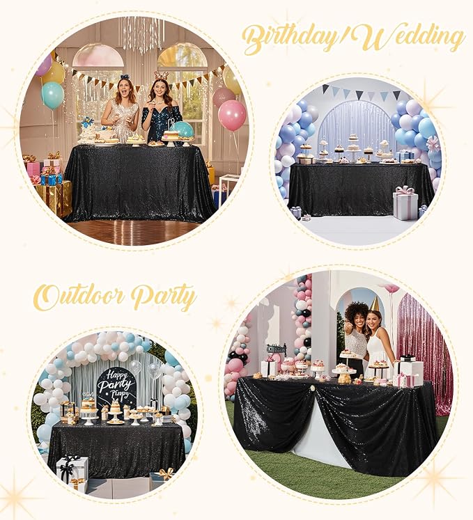 Juya Delight 50" x 80" Black Rectangle Sequin Tablecloth for Party Dinner Banquet Festival Wedding Anniversary Exhibition Dessert Table
