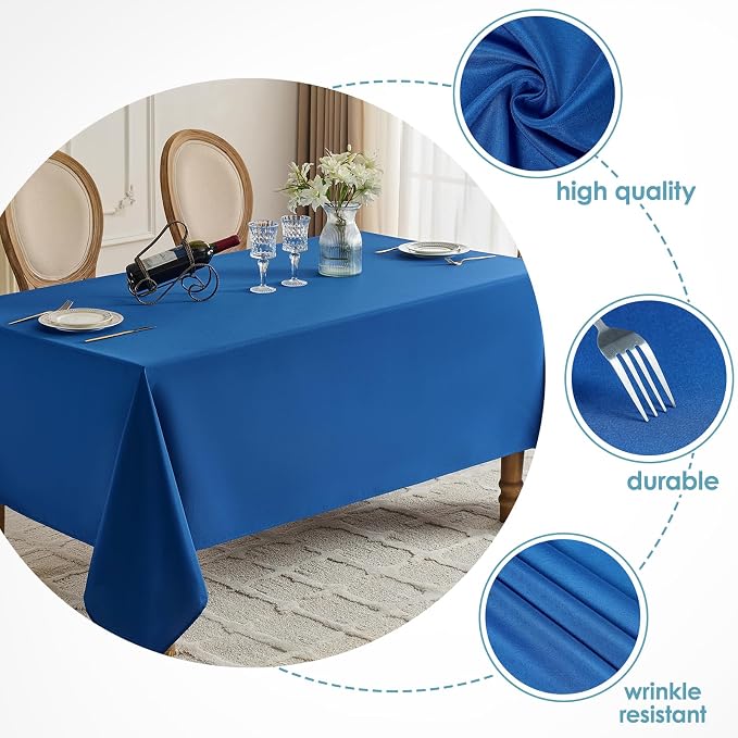 VidaFete Tablecloth 2 Pack 90*132inch Rectangle Table Cloth Polyester, Stain Wrinkle Resistant Polyester Dining Table Cover for Kitchen Dinning Party Wedding Rectangular Buffet Decoration(Royal Blue)