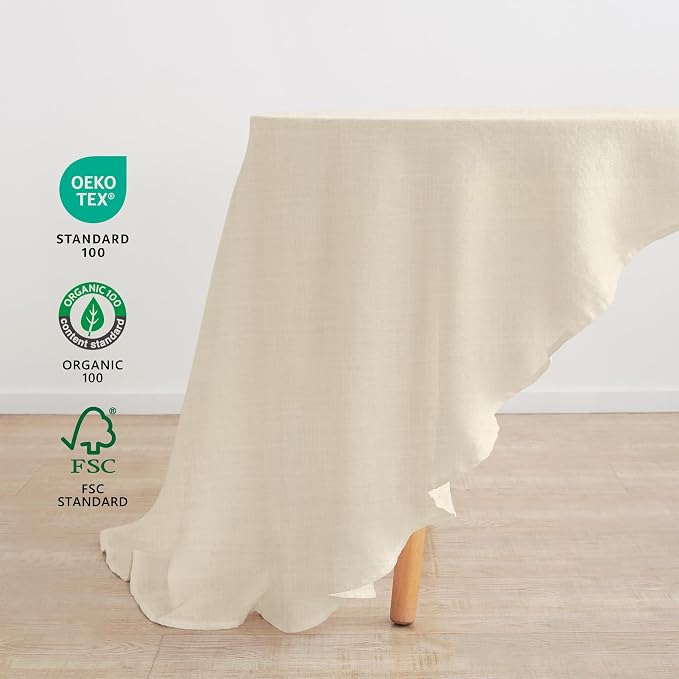 Linen World Round Linen Blend Tablecloth 90" Inch,Linen Loook Soft Cool & Breathable,Machine Washable Natural Table Cloth for Dining, Kitchen, Outdoor, Easter-Sand Beige