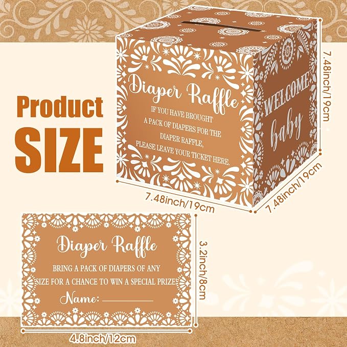 Teling 51 Pieces Diaper Raffle Tickets with Card Box Baby Shower Decorations Gender Reveal Holder Box for Girl Boy Diaper Raffle Party (Cielito Lindo)