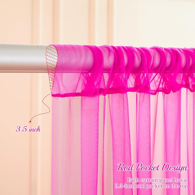 20ft X 10ft Hot Pink Tulle Backdrop Curtain for Parites, Sheer Backdrop Curtains Fabric Drapes for Wedding Ceremony Arch Party Stage Decorations