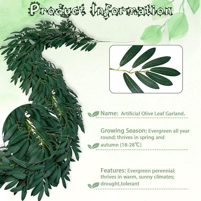 ucky Fake Vines, Eucalyptu Vines Garland, Ivy Vines, Green Artificial Wall Decor Hanging, Wedding Decoration，Flower Bouquet Decoration (4, Olive Vines)