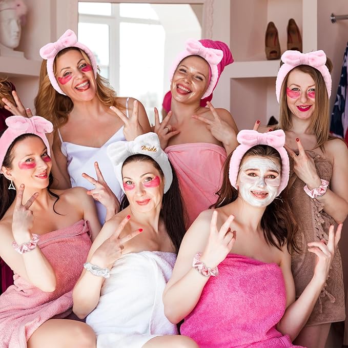 40 Pcs Bachelorette Favor Set Include Headband Scrunchies Hair Claw Clips Hairbrush and Makeup Bag for Bridal Shower Party Gifts Bridesmaid Wedding Supplies (White and Pink)