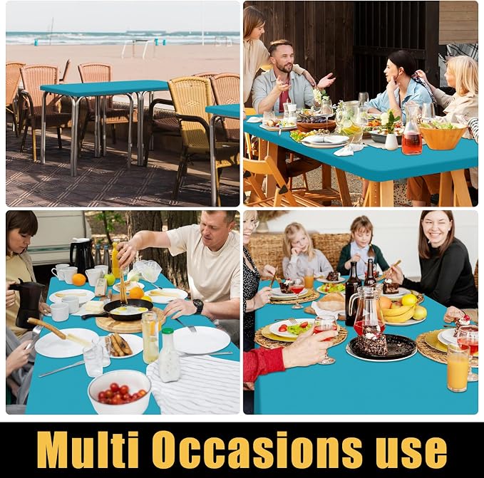 Smiry 6 Pack Rectangle Picnic Table Cloth, Waterproof Elastic Fitted Tablecloths, Washable Polyester Rectangular Patio Table Cover for Camping, Indoor and Outdoor (Teal, 30"x48")