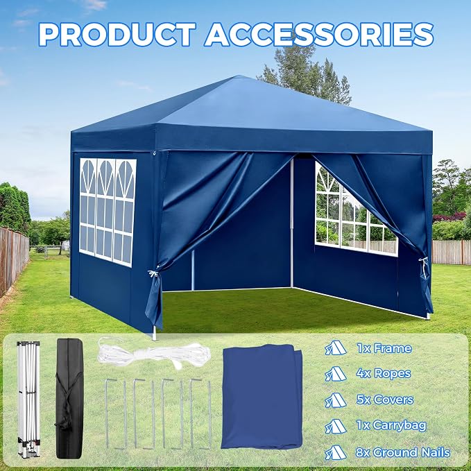 10 X 10FT White Pop Up Canopy Party Tent, Outdoor Commercial Instant Gazebo with 4 Removable Sidewalls for Events, Wedding, Backyard, Patio, Easy Set Up Sun Shade with Carrying Bag