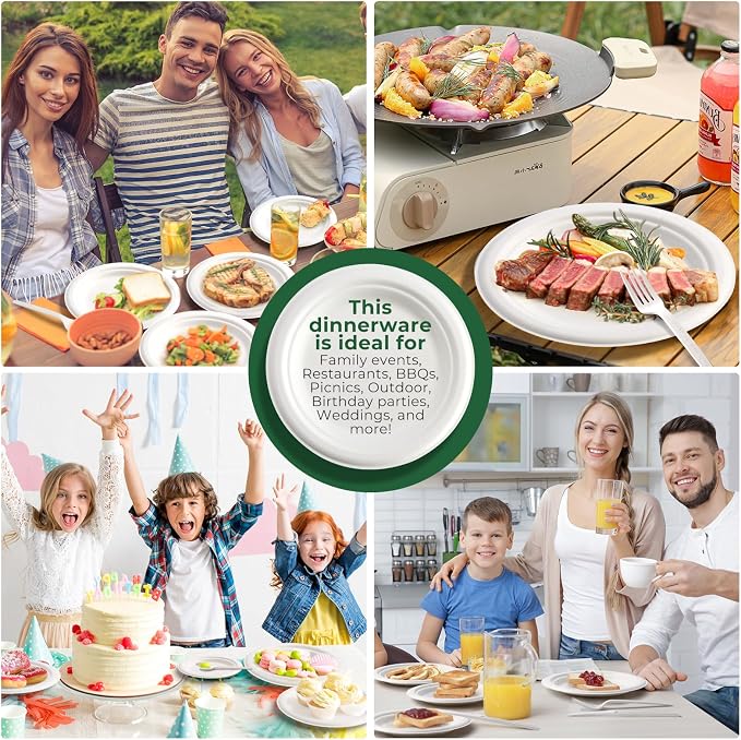 250 Pcs Biodegradable Paper Plates Set Disposable Dinnerware | Eco Friendly Compostable, Extra Long Utensils, Includes Forks, Knives & Spoons, For Party & Birthday, Camping