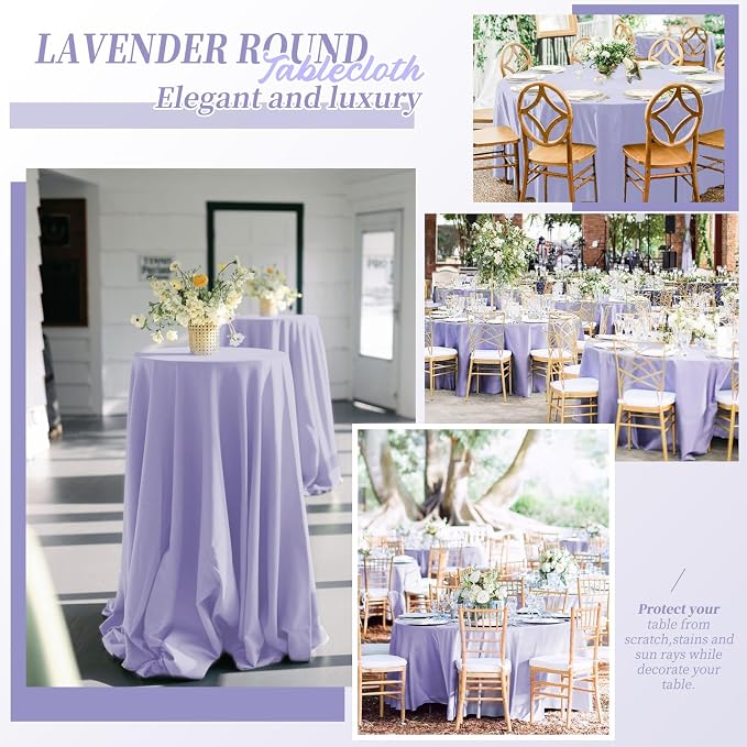 Pesonlook 12 Pack Lavender Round Tablecloth-120 Inch Lavender Table Cloth Polyester Round Table Cover Washable Fabric Table Cover for Wedding/Party/Banquet/Dining/Buffet Table(Lavender/120 Inch)