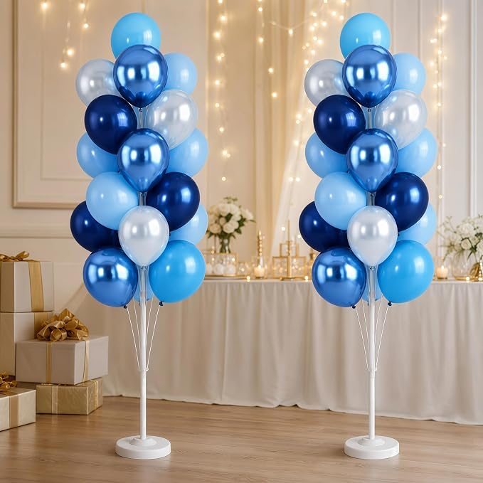 Hiins Balloon Column Kit Set of 2 With Balloons Included - with Base, and Pole,Balloon Tower Backdrop Decoration for Wedding, Baby Shower, Birthday Party, or Bachelorette Parties (Pearl Blue)