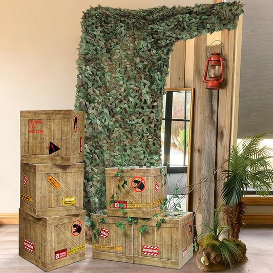 Bucherry 7 Pcs Dinosaur Party Decoration Set 10x7ft Dino Netting 6 Dinosaur Theme Boxes 12 x 12 x 12'' Table Centerpieces for Dino Themed Birthday Party Supplies Baby Shower Decorations