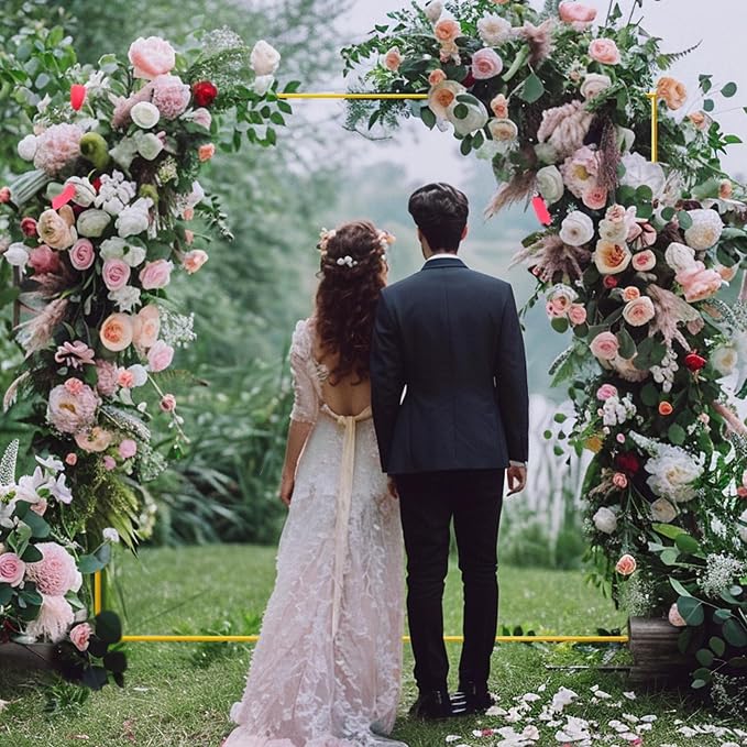 6.6FT Square Gold Metal Wedding Arch Backdrop Stand for Party Decor | 6.6FT square metal backdrop stand, detachable stable balloon arch for wedding, baby shower & anniversary decor