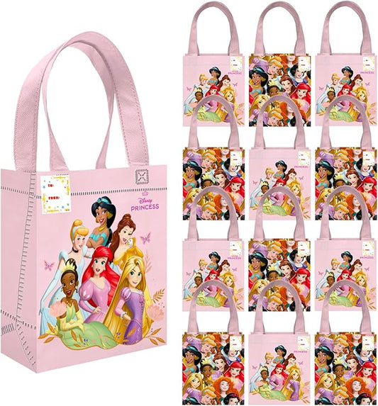 Disney Princess Party Favor Bag Set – 12 Pack of 8" Princess Party Goodie Bags for Kids Bulk Reusable Mini Totes | Disney Birthday Party Supplies