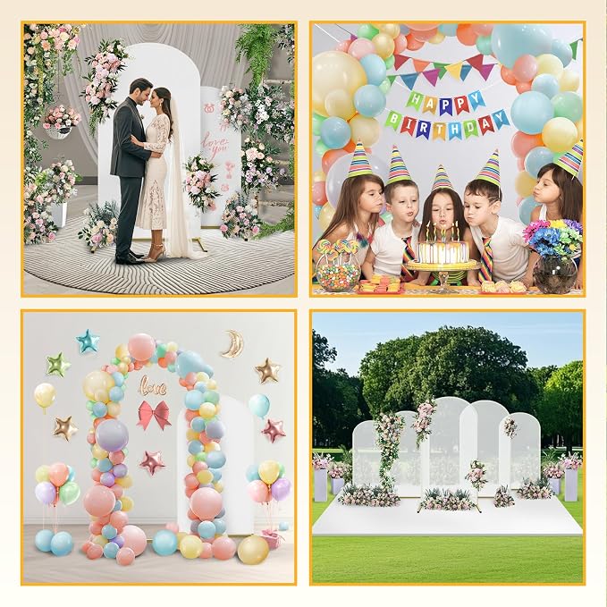 Wedding Arch Backdrop Stand with Cover 5ft, Metal Arch Stand and Cover Set with 100 Party Multi-Colored Balloons for Birthday Party Baby Shower Graduation Ceremony Decoration