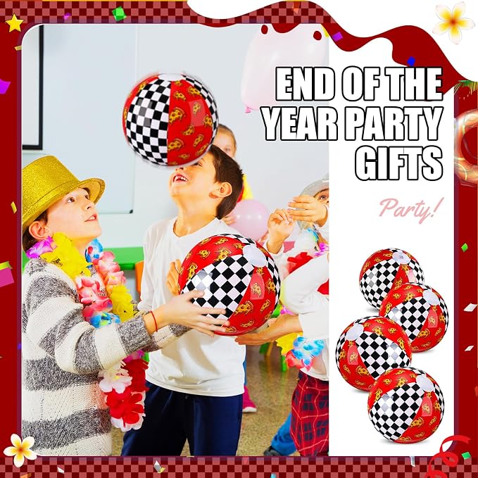 Leyndo 12 Pcs Inflatable Beach Balls Bulk for Kids 7.9" Checkered Pizza Pool Ball for Summer Pool and Beach Game Gifts Spooky Birthday Party Supplies Class Party Decorations Favor