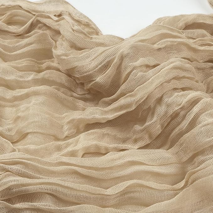 16 Pack Beige Cheesecloth Table Runner 10ft Boho Gauze Fabric 120 Inch Cheese Cloth Table Runner Rustic Sheer for Holiday Baby Shower Party Décor Home Wedding Decoration