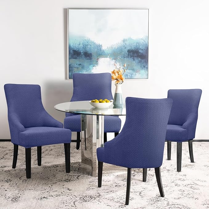 Lellen Stretch Wingback Chair Cover Slipcover - Reusable Wingback Side Chair Slipcover,Velvet Dining Chair Covers,Arm Protector Seat Covers for Dining Room Banquet Home Decor (Navy, 4PC