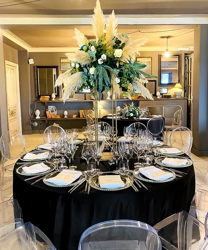 Showgeous 4 Pack Black Round Tablecloth 120 Inch Polyester Table Cloth for Tables - Washable Decorative Fabric Covers for Wedding, Dining, Party, Banquet, Buffet