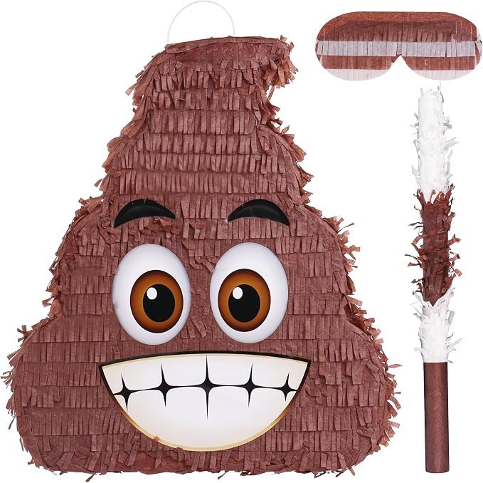 Poop Pinatas Bundle with a Blindfold and a Bat(15.7 x 13.4 x 5 Inches), Birthday Parties for Boys, Decoration for Theme Parties
