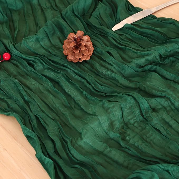 6 Pack Emerald Green Cheesecloth Table Runner 120 Inch 10FT Cheese Cloth Runners for Football Theme, Spring Holiday, Baby Shower, Jungle Theme Party