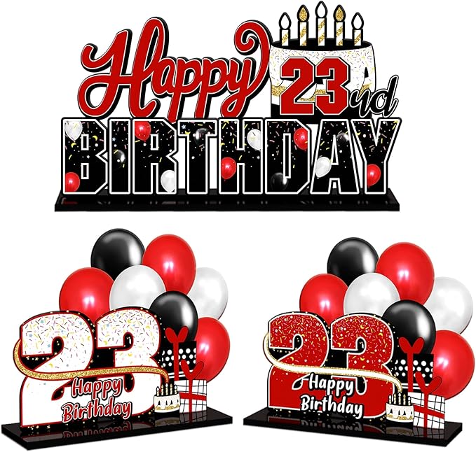 LINGTEER Happy 23rd Birthday Red Acrylic Table Topper Centerpieces Set - Cheers to 23 Years Old Birthday 23rd Bday Party Gift Decorations.