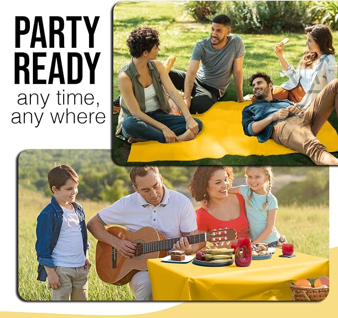 Party Solids 66% Thicker Premium Yellow Plastic Table Cover Roll 40" X 100' Table Cloth Plastic Cover Roll Quality Thick Banquet Rolls Disposable Tablecloth Rolls Strong American Based Company