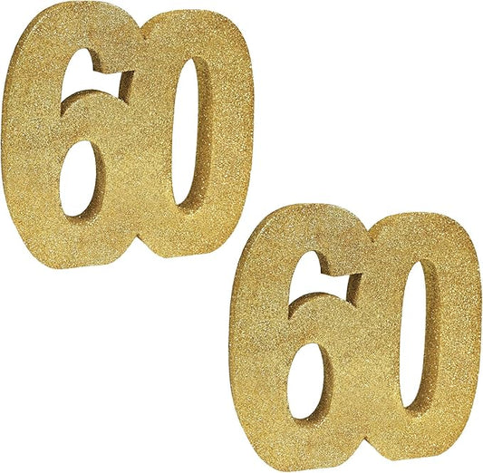 Beistle 3-D Number 60 Centerpiece, 8" x 8" x 1"- Gold Glittered Foam 60th Birthday Party Decoration, Milestone & Anniversary