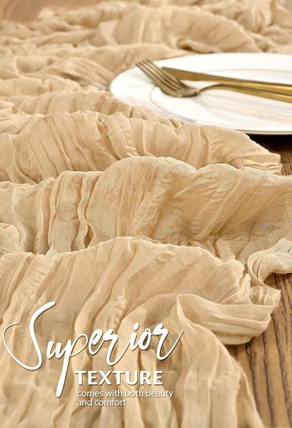 20 Pack Nude Cheesecloth Table Runner 10FT Boho Gauze Cheese Cloth Table Runners Romantic Rustic Sheer Table Decorations for Wedding Party Baby Shower Birthday Holiday Home