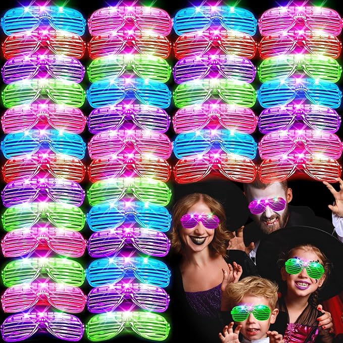SHQDD 46 Pack Light Up Glasses, Glow in the Dark Party Favors, 5 Neon Color Led Glasses, Shutter Shades Glow Stick Sunglasses, Neon Party Supplies for Kids Adults Birthday Wedding Glow Toys Party