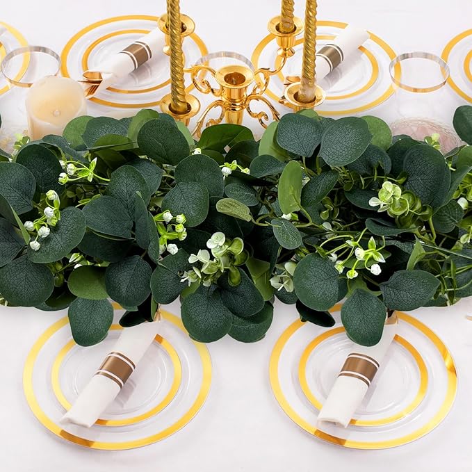 YIJXPOIN Eucalyptus Garland, 8 Packs 6FT Green Flower Garland Decor, Artificial Faux Eucalyptus Leaves Greenery Vines for Table Runner Wedding Bedroom Mantle Centerpieces Backdrop Decorations