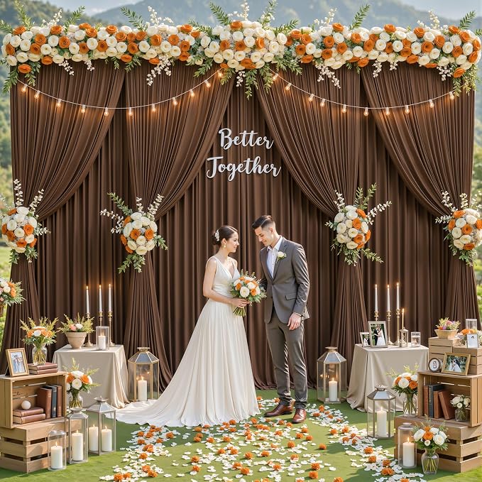 10ftx12ft Wrinkle Free Brown Backdrop Curtain, 8 Panels 12FT Long Wedding Photo Backdrop Drapes, Silky Polyester Back Drop Cloth for Birthday Photography Background Party Backdrop Draping