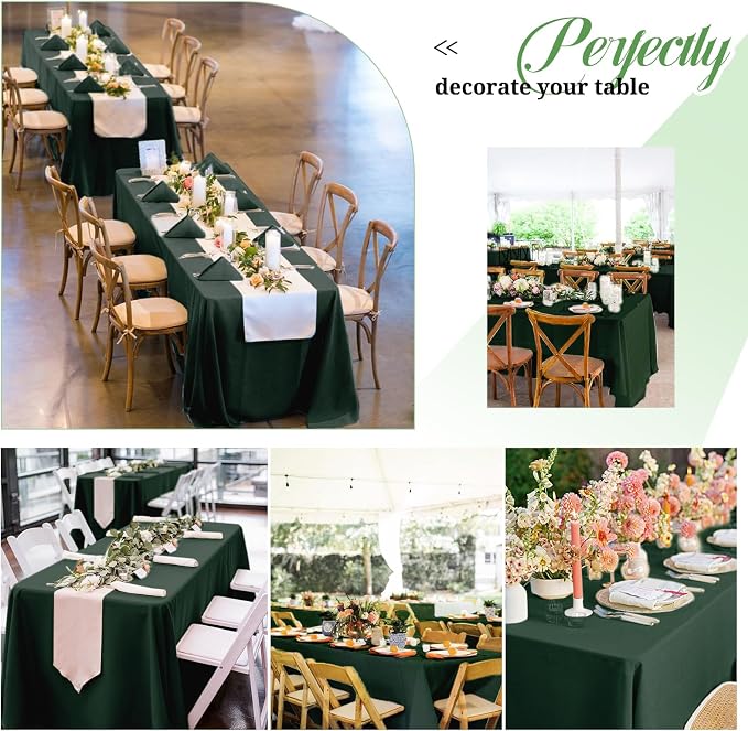 Pesonlook 12 Pack Hunter Green Tablecloth-60 x 126 Inch Rectangle Table Cloth for 8 Feet Rectangle Tables,Washable Fabric Table Cover for Wedding/Buffet Party/Events