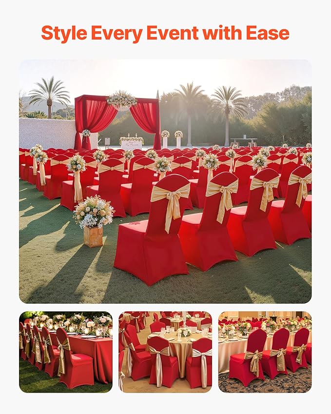 VEVOR Chair Covers, Polyester Spandex Chair Cover, Stretch Slipcovers for Wedding Party Dining Banquet Flat-Front Chair Covers (Red-a, 50PCS)